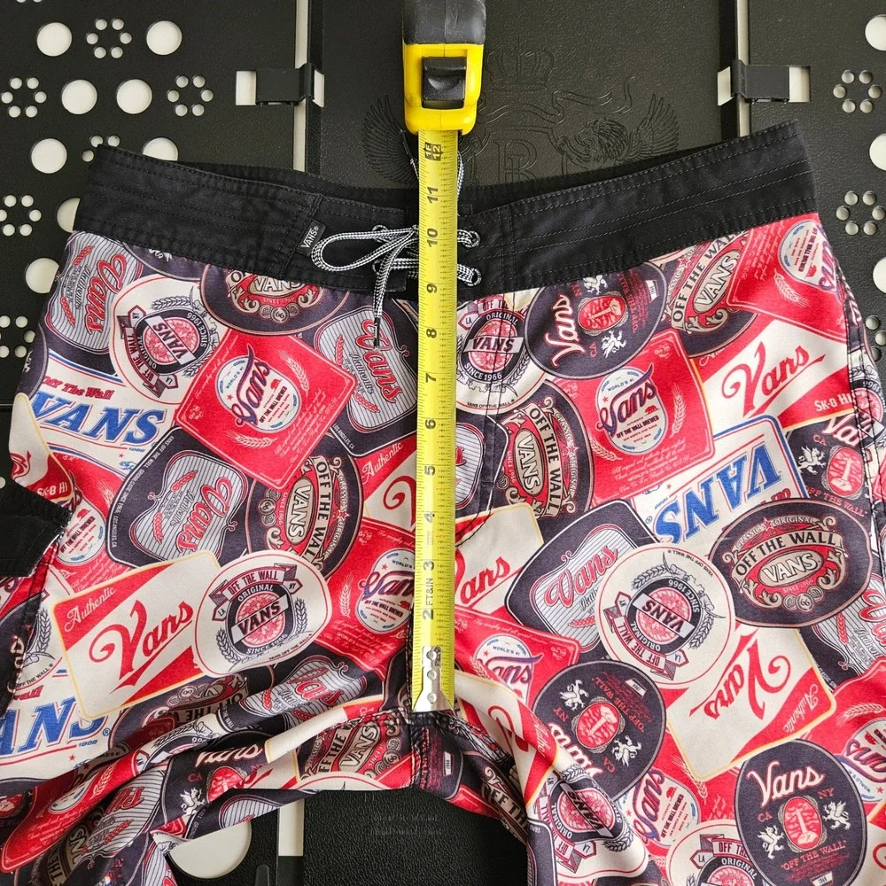 Vans Retro Beer Label Board Shorts Mens 30 (32) All Over Print Swim Trunks